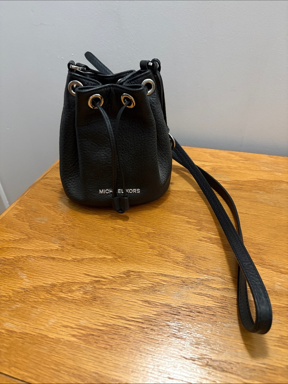 Michael Kors Black Pebble Leather Mini Drawstring Wristlet
